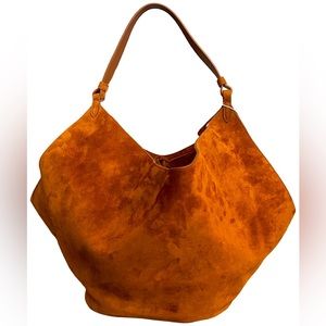 KHAITE Medium Lotus Tote Bag — Caramel Suede